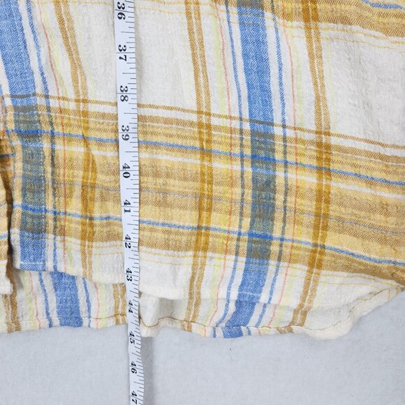 Pilcro Shirt Womens Medium Yellow Plaid Side Slit Maxi Tunic Button Down NEW - Picture 6 of 13